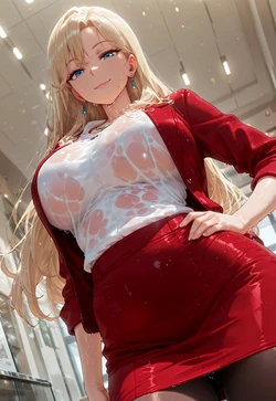 REIKA'S WET SHIRT POV – RED JACKET OPEN & PANTYHOSE GRIP [AI Generated]