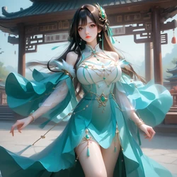 [Incoming_Content_AI] Gu xuner Gu Xuner the cyan dress (animated GIF). [AI Generated]