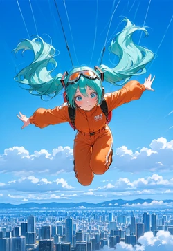 PARACHUTE MIKU POV – ORANGE JUMPSUIT SKY TEASE [AI Generated]
