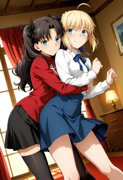 [Moke P@treon] Saber ＆ Tohsaka Rin 3P (Fate/stay night) [AI Generated]