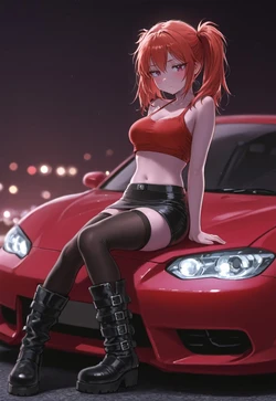 CAR HOOD POV – LAVENDER SKIN THIGH HIGH BOOTS [AI Generated]