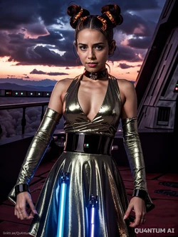 AI Laura Bailey # Star Wars Jedi Sith Force  cosplay costume Voice Actress SciFi Galactic Fashion Game DnD Lightsaber [AI Generated]