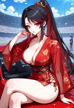CAR HOOD POV – XIANYUN RED DRESS TEASE [AI Generated]