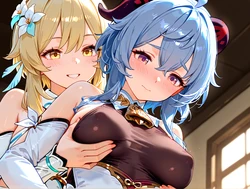 [EroartAI] Ganyu x Lumine Goat breasts Growth [AI Generated]