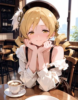 Mami Tomoe 巴 マミ - Cafe (Puella Magi Madoka Magica) [AI Generated] [Gog0chan]