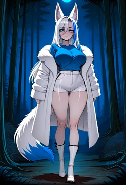 (WinterShadow69AI) Female Kitsune OC Azure Nightstar Image set (AI GENERATED)