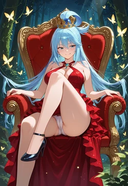 Ethereal Forest- Goddess's Ruffled, Red-Sequin Display [AI Generated]