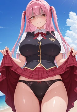 Plaid Skirt, Plain Disgust - Her Laced-Pantie, Sweat-Drop Gaze [AI Generated]