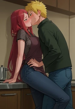 KITCHEN COUNTER POV – KUSHINA THIGH LIFT KISS [AI Generated]