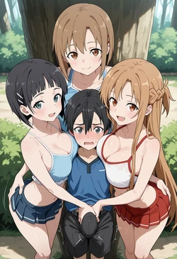 [SAO]OUTDOOR LEWD SHOT – BULGE HANDJOB MOTION LINE [AI Generated]