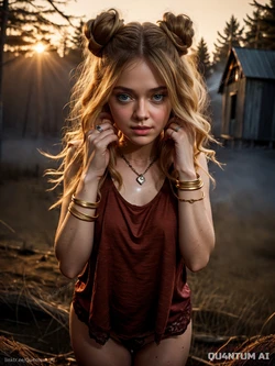 AI Elle Fanning Dakota Fanning # Sisters Horror Slasher Camp Spooky celebrity actress Cabin Haunted Creepy Twilight [AI Generated]
