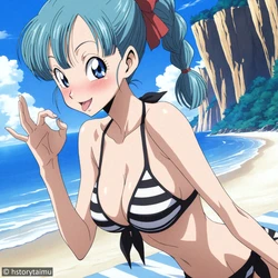 [hstorytaimu] Bulma Briefs - Secret favor at the beach [AI-generated]