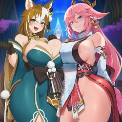 Futa Yae Miko x Hina vv55 [AI Generated]