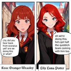 Rose Granger-Weasley and Lily Luna Potter get gangbanged. [AI Generated]