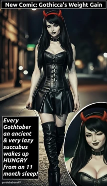 [gordobabosoFF] Gothicca: Hungry Succubus - Busty Weight Gain Expansion (1-6 of 13 page comic) [AI Generated]