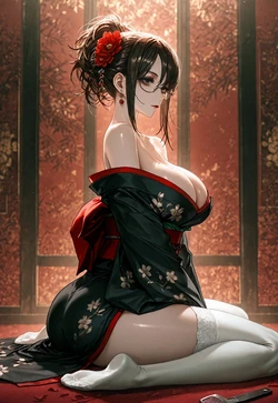 WOMAN'S KIMONO REVEALS BARE BACK [AI Generated]