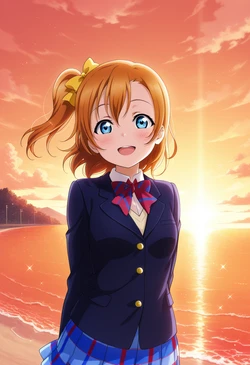 unreal Honoka Kousaka in her school uniform at sunset - 高坂穂乃果 制服 夕日 106P (Patreon) [AI Generated]