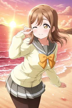 unreal 国木田花丸 海と夕日 Hanamaru Kunikida_ Beneath the Sunset Sky by the Sea (Patreon) [AI Generated]