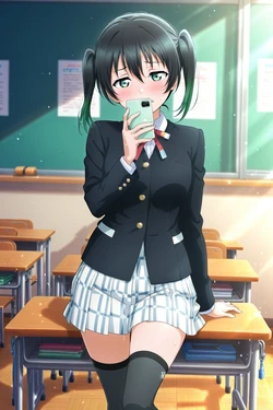 unreal Yu Takasaki in the classroom at sunset  高咲侑 教室と夕日 (Patreon) [AI Generated]