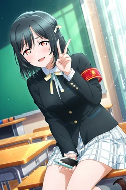 unreal Shioriko Mifune in the classroom at sunset  三船栞子 教室と夕日 (Patreon) [AI Generated]