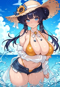 Winged Beach Day - Momiji's Shy Cover-Up [AI Generated]