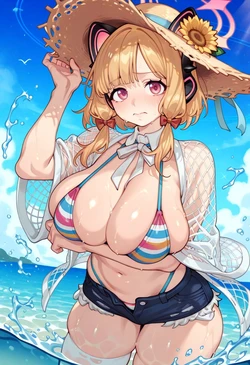Straw Hat Serenity - Momoi's flustered gaze [AI Generated]