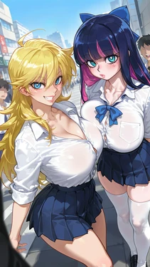 WienerGens Panty and Stocking meet some fans in Daten City [AI Generated]