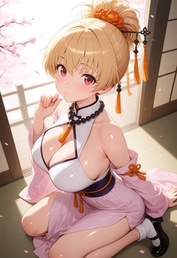 Wind-Touched Tassel - Airi's Shiny, Petal-Strewn Pose [AI Generated]