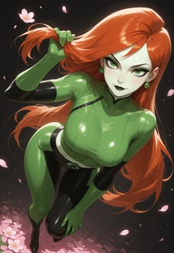 Black in the Blossoms - Shego's Tousled, Upward Gaze [AI Generated]