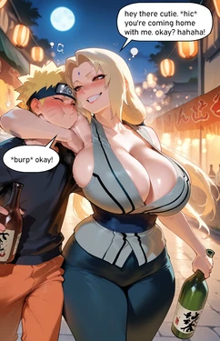 Drunk Tsunade takes Naruto home for the night. [AI Generated]