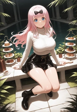 Serene Sweater, Sinful Slit - Faux Leather & Boots Display [AI Generated]