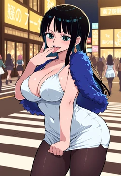 Boa-Draped Streetwalker - Robin's Translucent Shades & Tongue Gesture chibi [AI Generated]