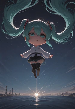 Aqua Twintails & Zettai Tease - Chibi Miku's Thigh-High Gaze [AI Generated]