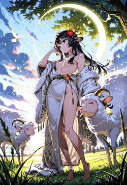 Sheep-Eared, Wool-Bared - Her Fluffy, Naked Horizon Gaze [AI Generated]