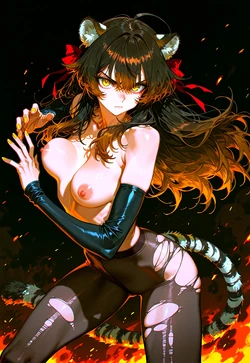 Torn Stockings & Tiger's Stance - Her Naked, Combat Gaze [AI Generated]