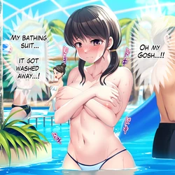 [U Donko] A girl whose swimsuit gets washed away