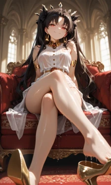 Ishtar golden shoes & white dress set (ai generated)