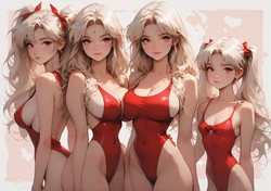 [TrashGer] Blonde at the beach red swimming suit MMF Threesome groupsex [AI Generated]