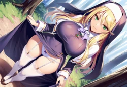 [Pixiv] b-hd (134896) - Sharon, fighting in her nun's outfit, gets knocked down and drenched in white fluid. [AI Generated]