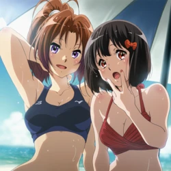 [Ferrappuccino-FPart] Beach Massage with Nonstop bukkake! Creampie! (Natsuki and Kanade) [AI Generated]