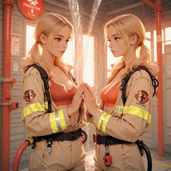 [TrashGer] Blonde firefighter MMF Threesome groupsex [AI Generated]