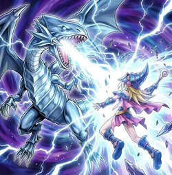 Dark Magician Girl gets eaten and digested by Blue-Eyes White Dragon [AI Generated]