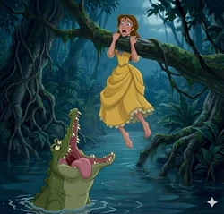 Jane gets eaten and digested by crocodile [AI-Generated]