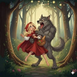 Lady Red Riding Hood gets eaten and digested by the Wolf [AI-Generated]