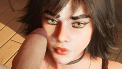 Brunette Standing blowjob in the livingroom