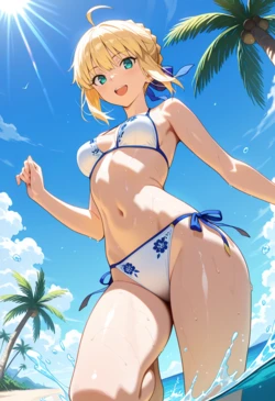 [ mops2ky125] Sparkling Waves, Master's Braves - Artoria's Summer [AI Generated]