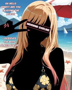 Censored date with Marin on Beach [AI generated]