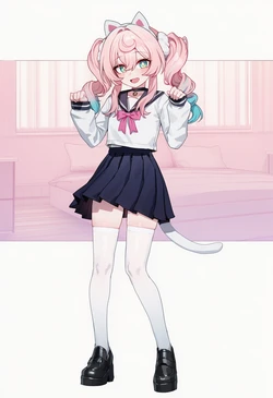 [a simple salmon] 爆炒猫耳白丝JK小风堇 [AI Generated]