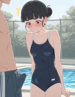 [AI Generated] プールで天愛星の水着姿に勃起してしまって