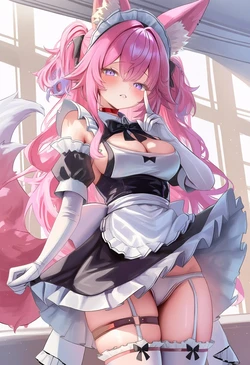 [HenryBoya] Frilled Maid Dress & Garter's Slip -Her Pink-Furred, Masterpiece Offer [AI Generated]